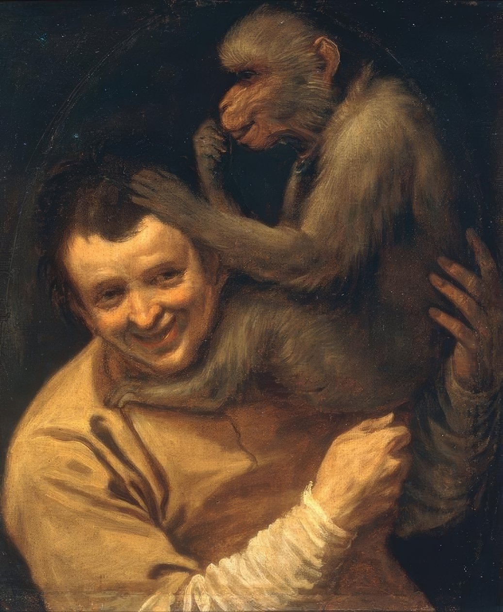 Hombre con mono escuchando de Annibale Carracci