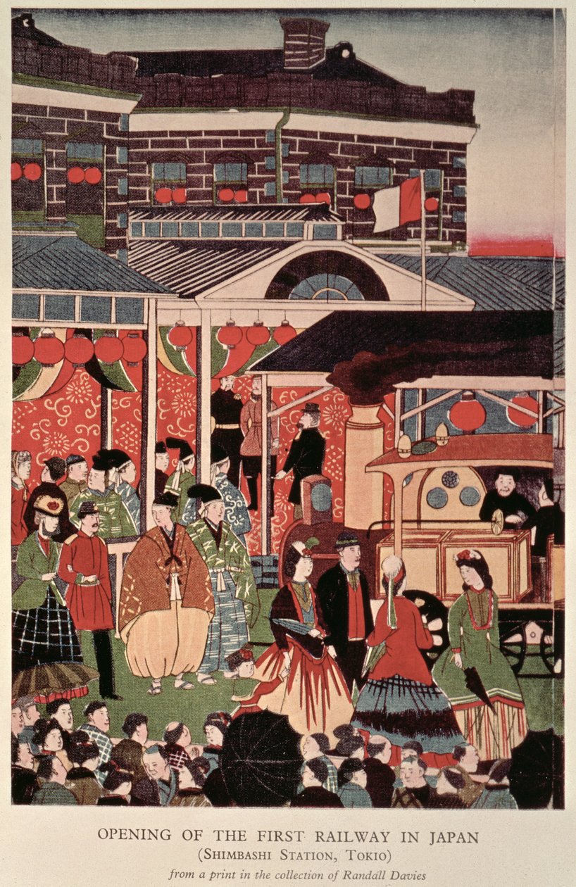 Apertura del primer ferrocarril en Japón (Estación Shimbashi, Tokio), siglo XIX de Unbekannt Unbekannt