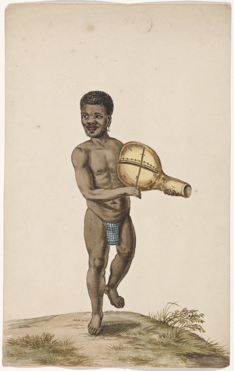 Hombre músico africano con instrumento de calabaza de Anonymous