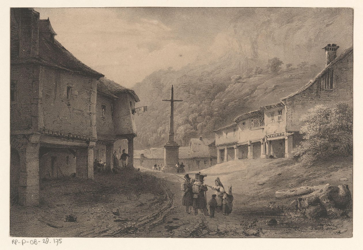Paisaje de montaña con figuras y vacas de Anonymous