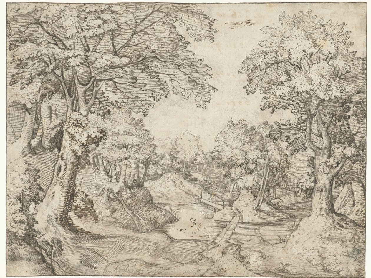 Paisaje de bosque con un arroyo de Anonymous