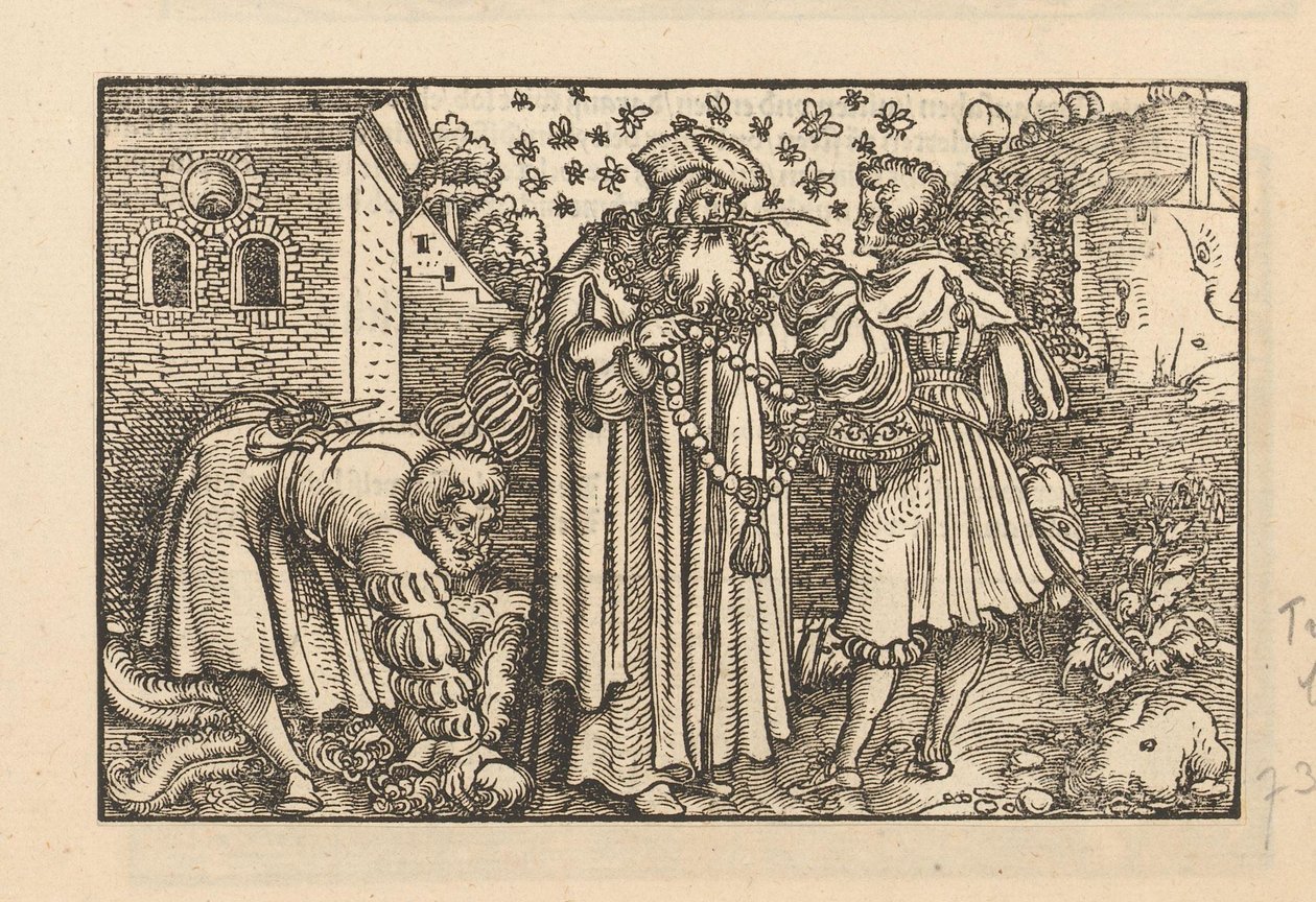 Tres hombres con abejas y plumas. de Anonymous