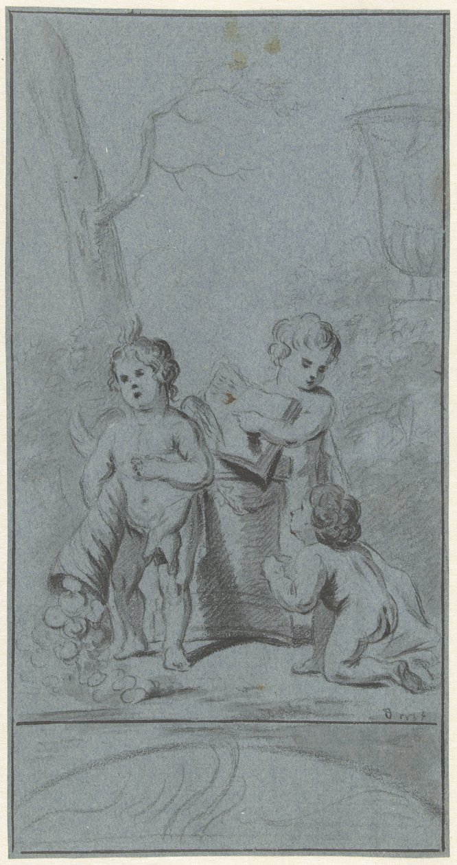 Tres putti por un árbol de Anonymous