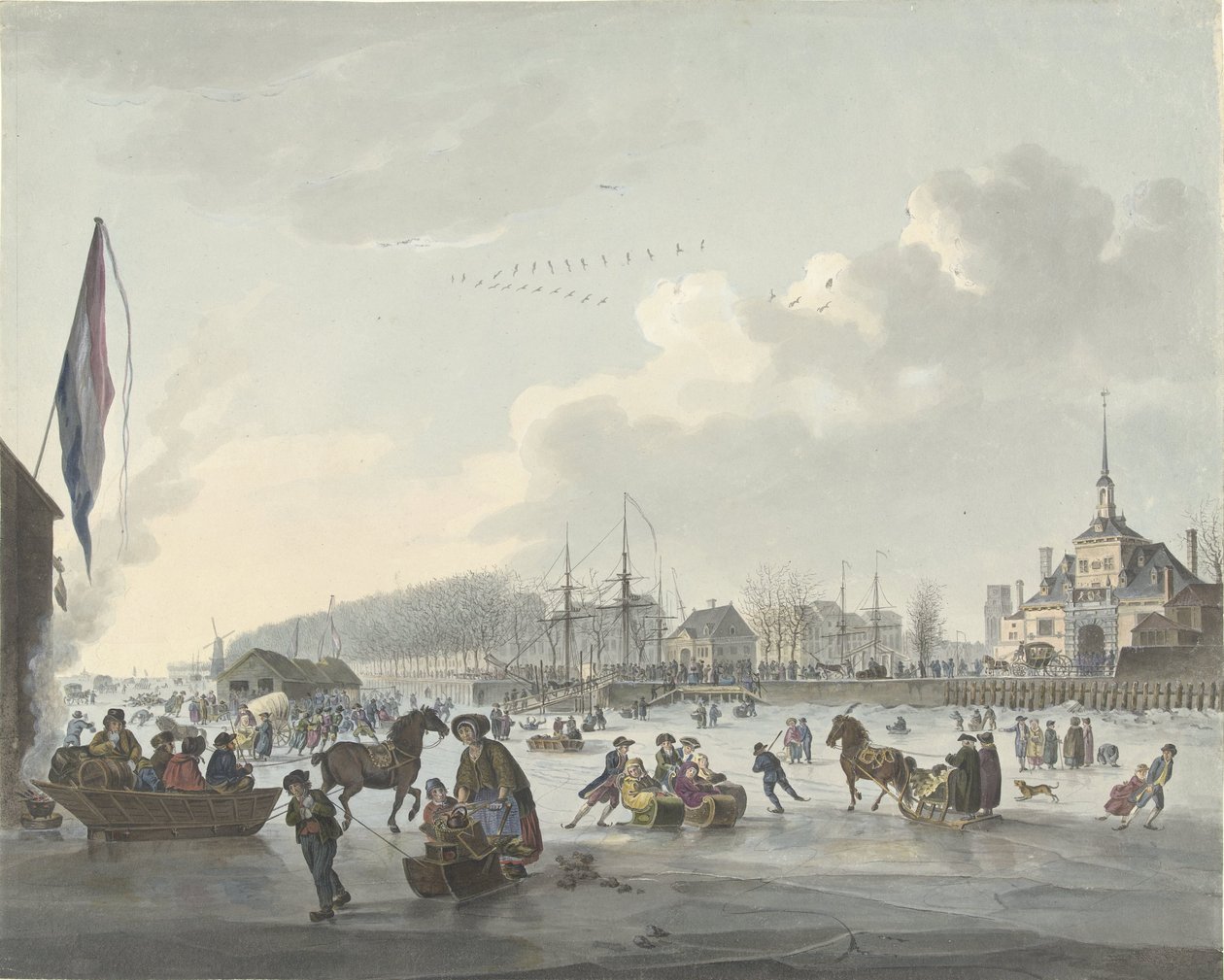 Entretenimiento sobre hielo frente a Rotterdam, c. 1784 de Anonymous