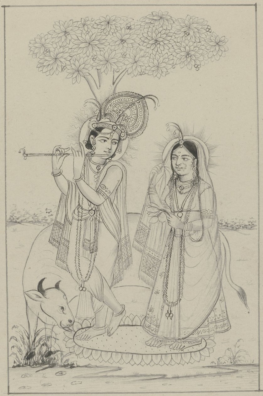 Krishna tocando una flauta y Radha de Anonymous