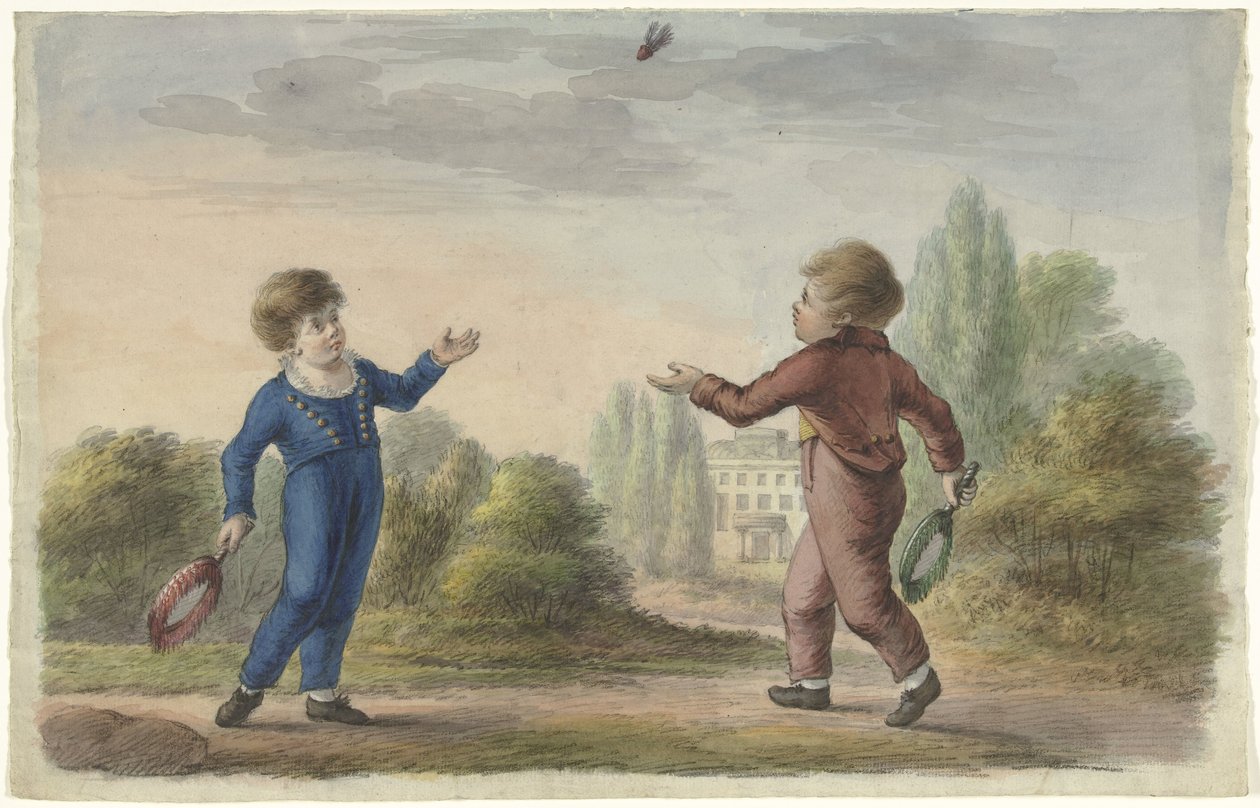 Dos niños juegan al bádminton de Anonymous