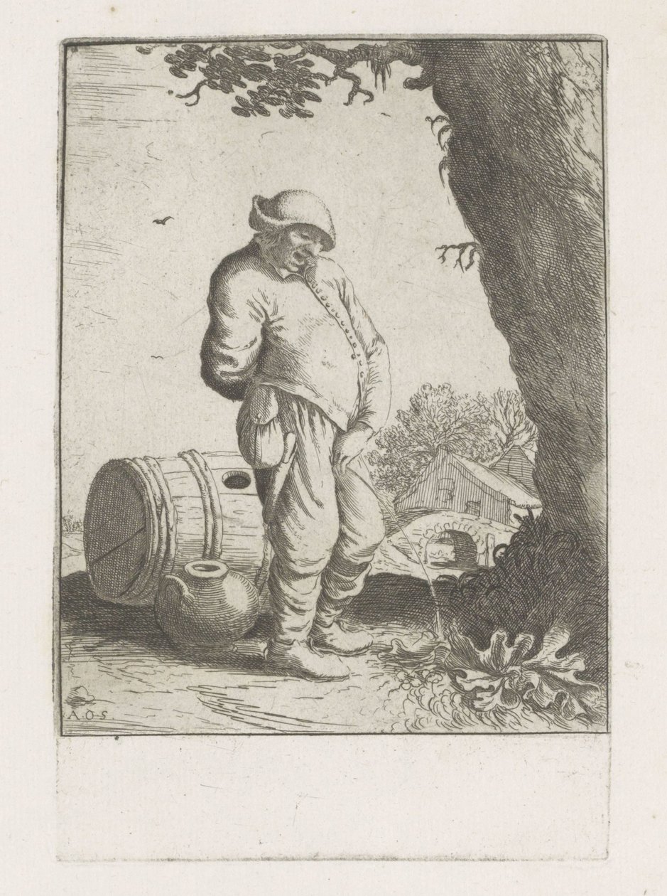 hombre orinando por un árbol de Anonymous