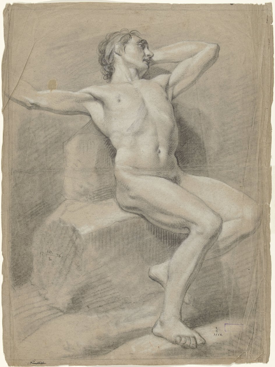 Desnudo masculino sentado, con los brazos hacia atrás de Anonymous