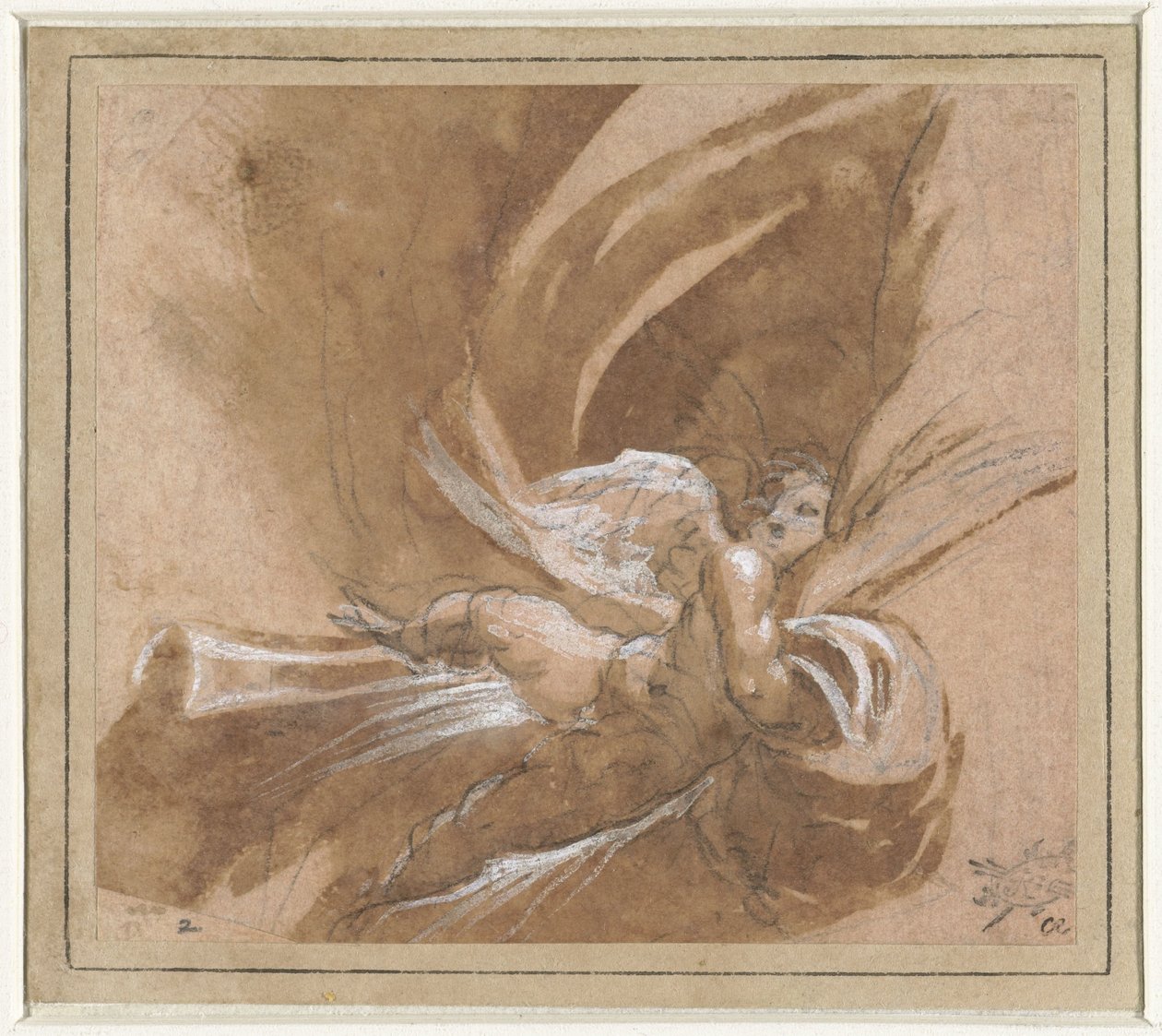 Putto flotante levantando una cortina de Anonymous