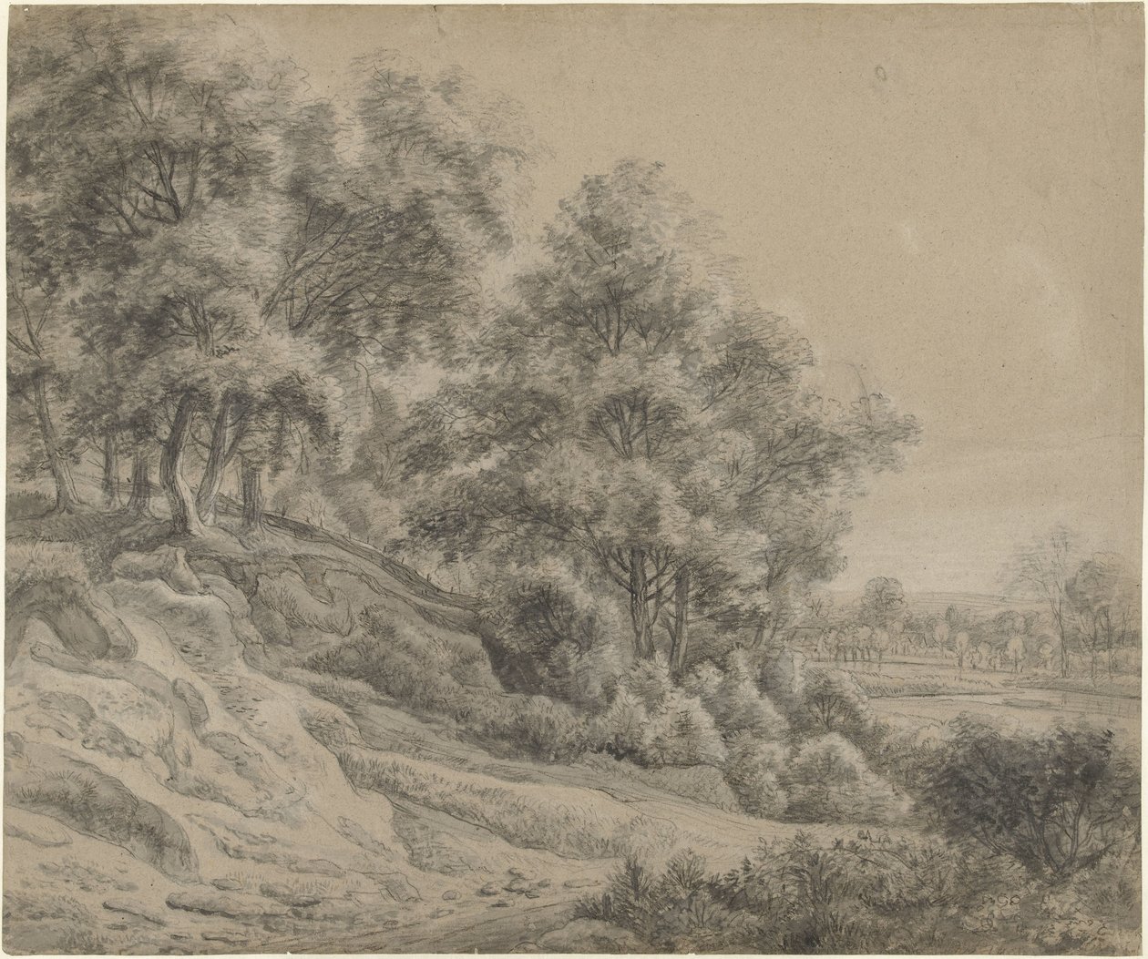 Árboles en un paisaje de colinas de Anthonie Waterloo
