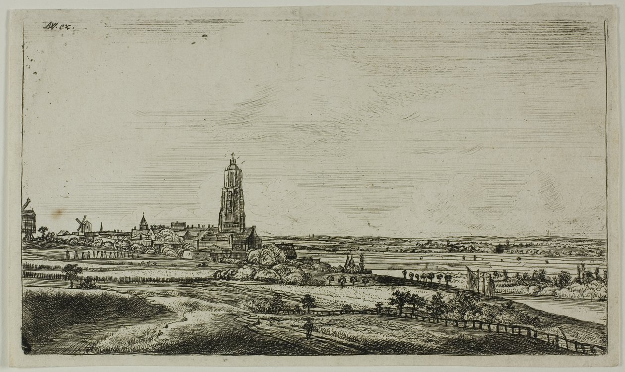 Vista de una ciudad holandesa (Rhenan) de Anthonie Waterloo