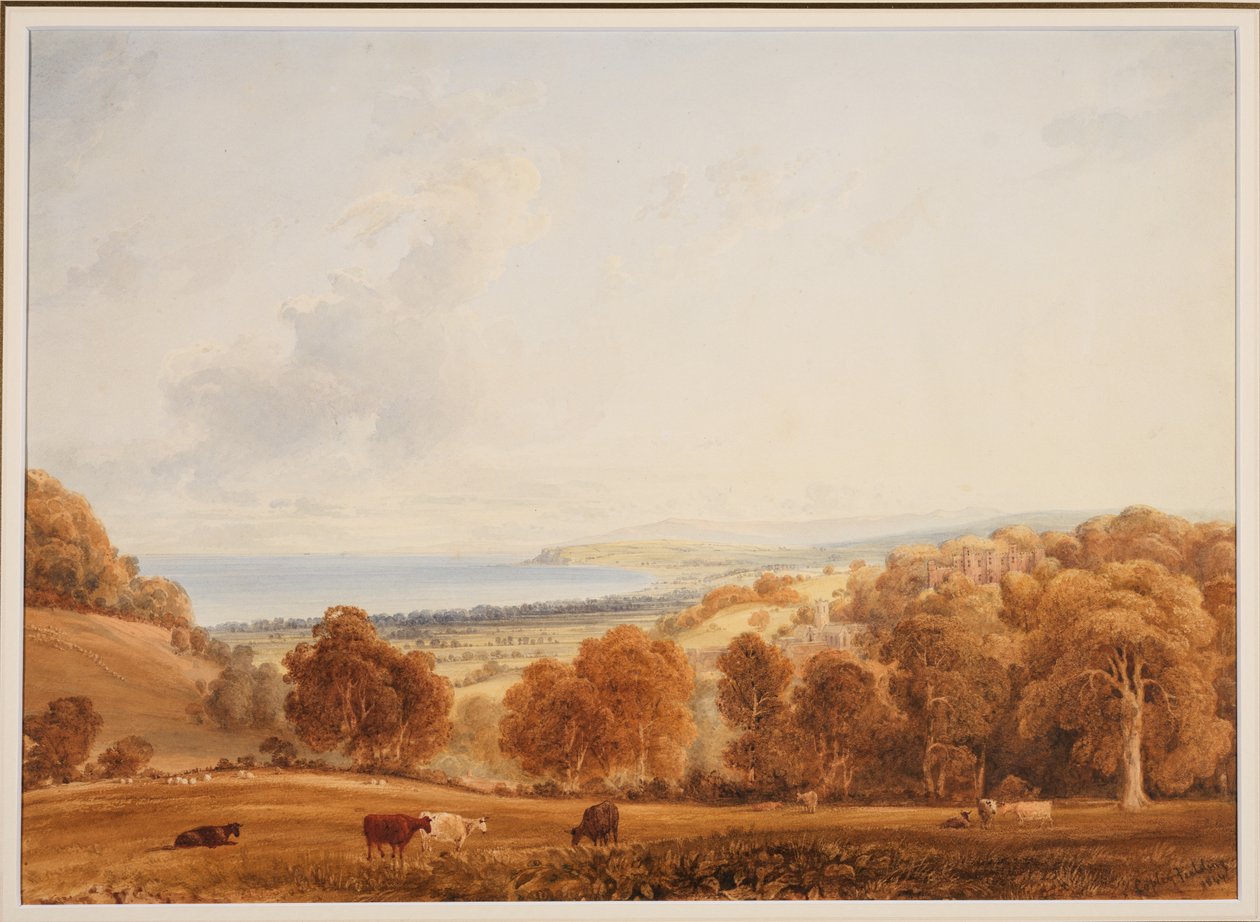 Vista lejana de Dunster, Somerset de Anthony Vandyke Copley Fielding