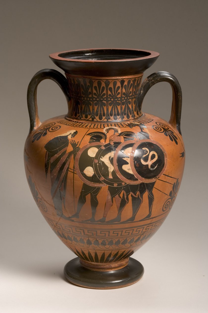 Ánfora de figuras negras áticas que representa escenas de la Guerra de Troya de Antimenes Painter