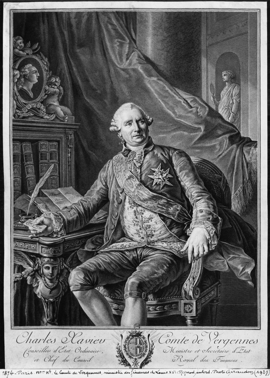 Charles Gravier, Conde de Vergennes, grabado por Vicenzio Vangelisti c.1774 de Antoine François Callet