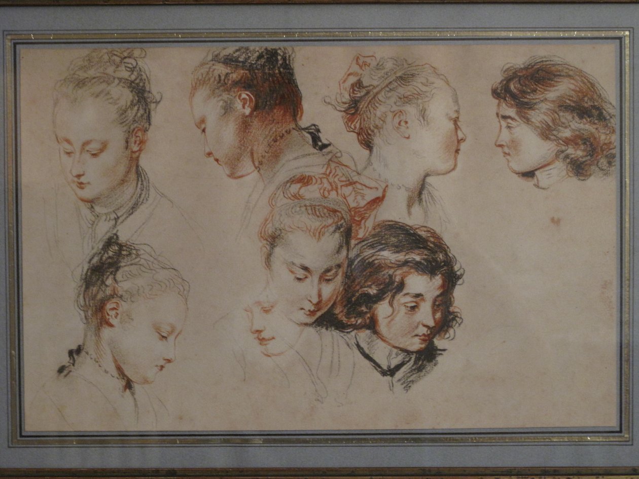 Bocetos con cabezas de joven dama de Jean Antoine Watteau