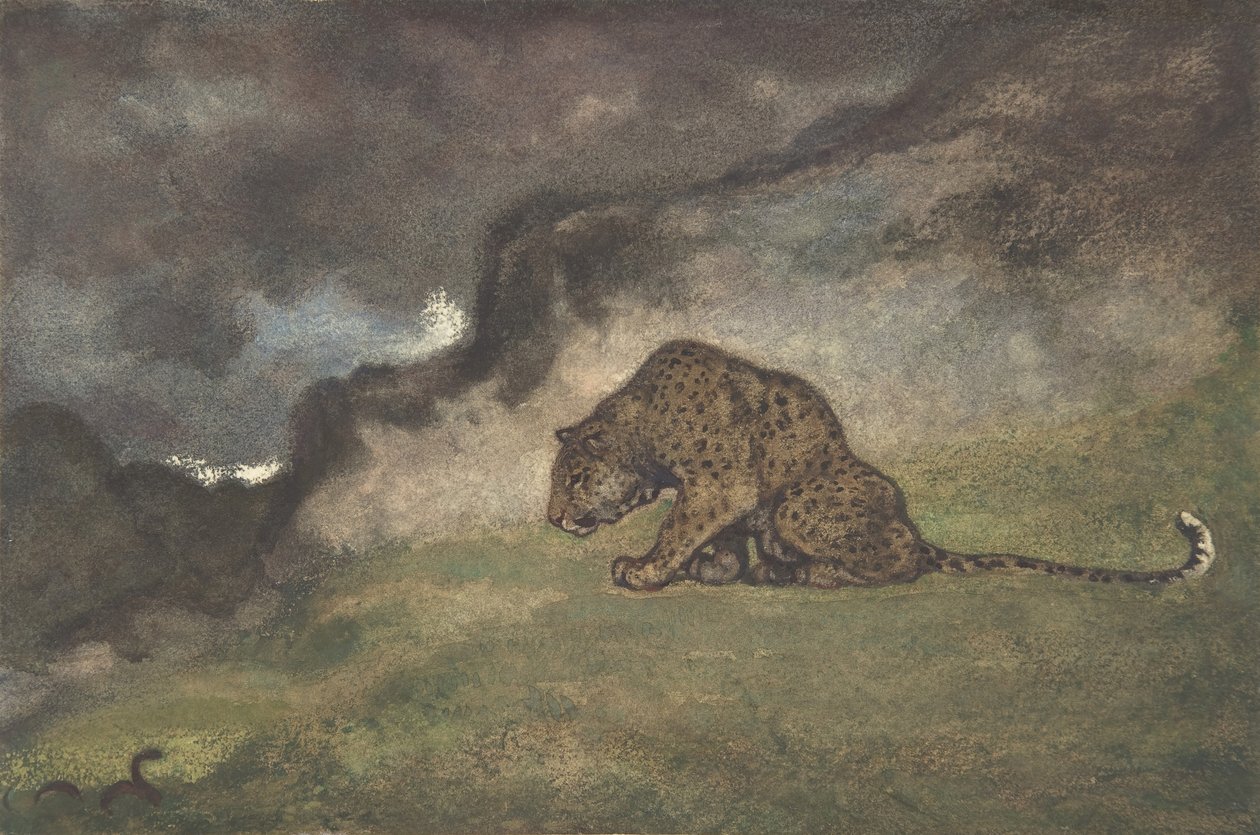 Leopardo observando a la serpiente, 1810-1875 de Antoine Louis Barye