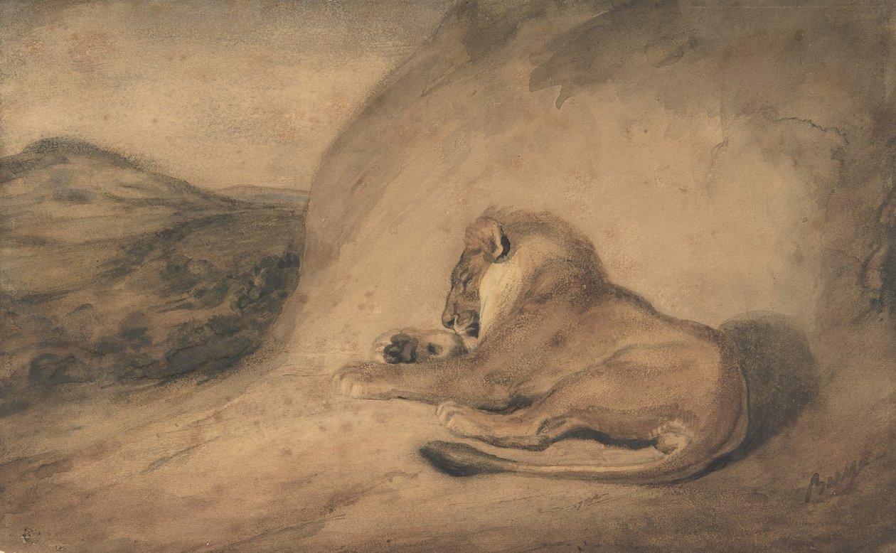 León descansando, 1810-75 de Antoine Louis Barye