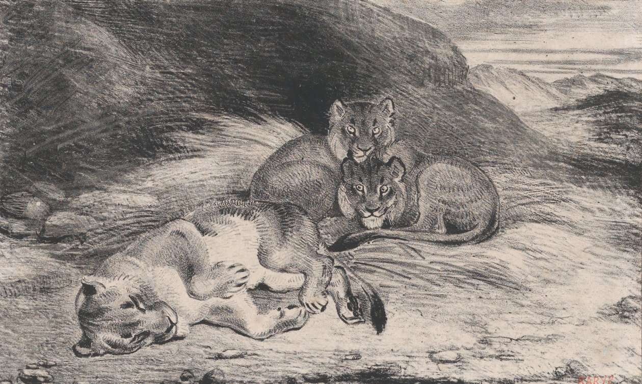 Leona y cachorros, posiblemente 1832 de Antoine Louis Barye