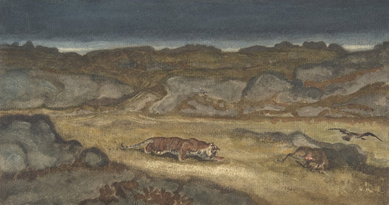 Tigre acechando a su presa de Antoine Louis Barye