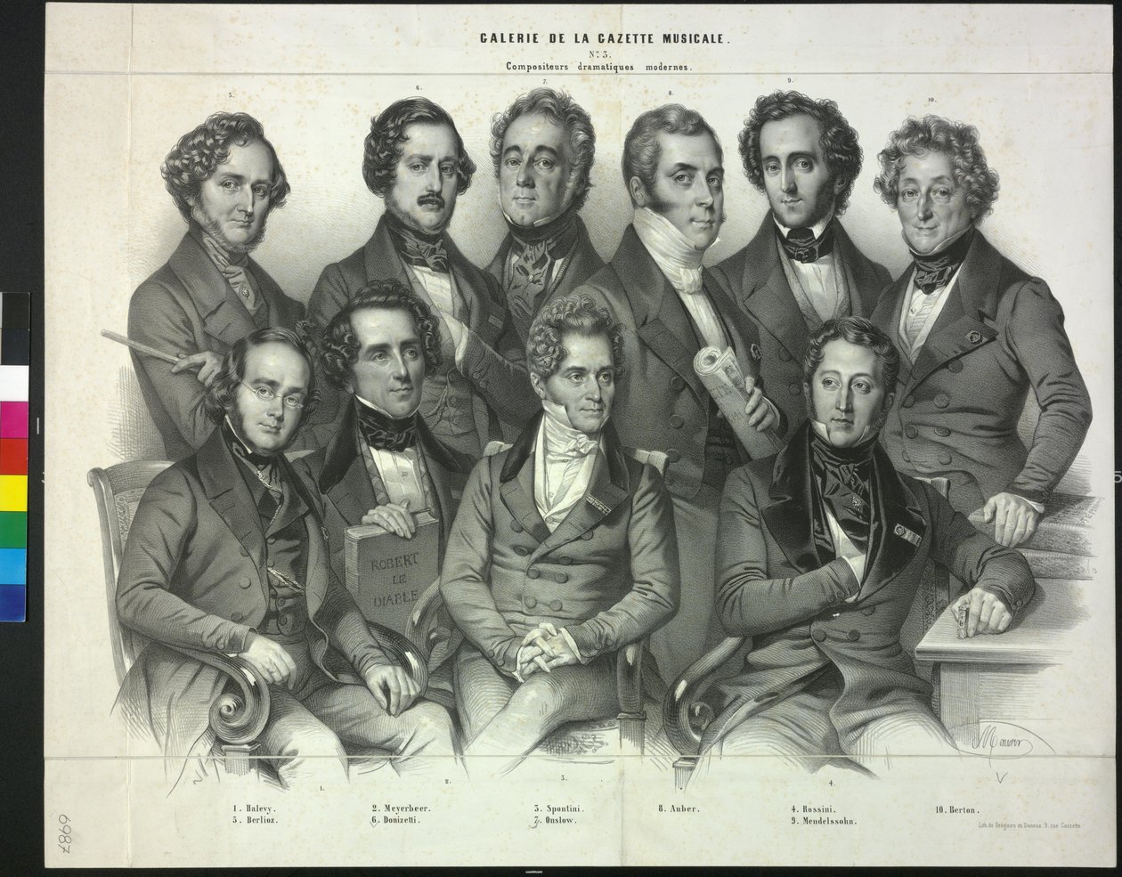Grupo de compositores famosos (litografía) de Antoine Maurin