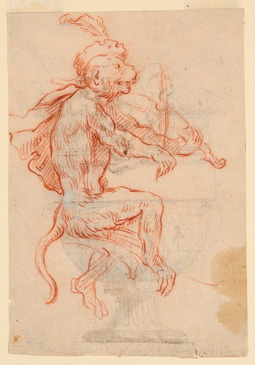 Mono tocando un violín de Antoine Watteau
