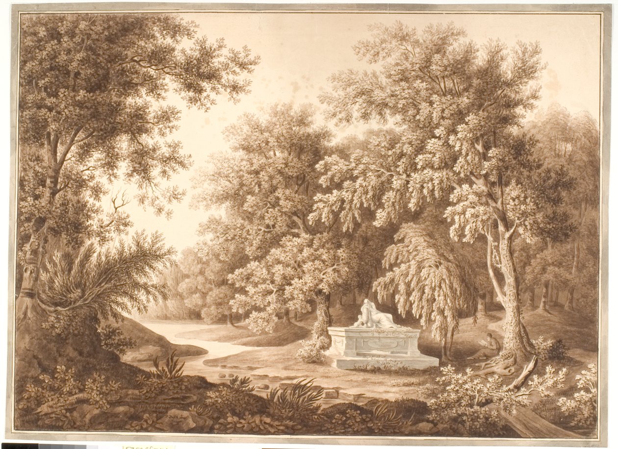 Parque con un monumento funerario de Anton Carl Dusch