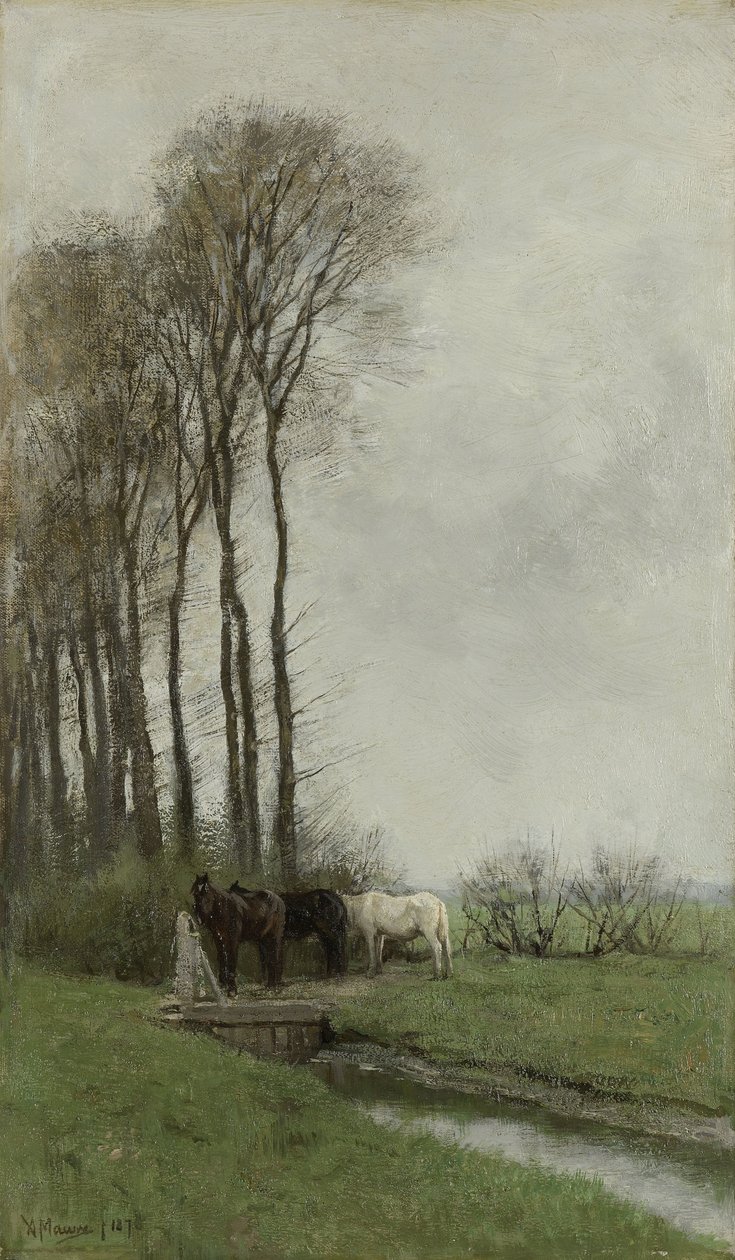 Caballos en la valla de Anton Mauve