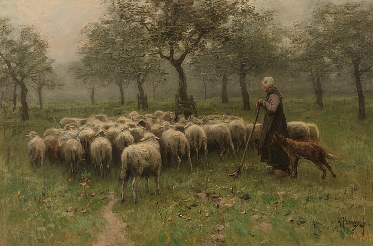 Pastora con un rebaño de ovejas de Anton Mauve
