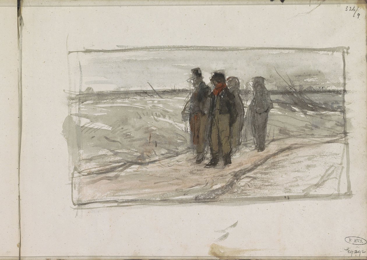 Cuatro hombres en un camino de Anton Mauve