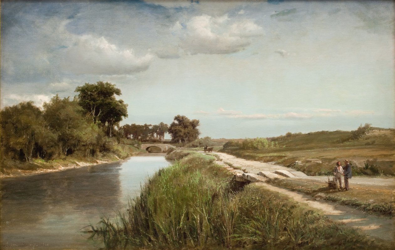 Paisaje fluvial francés con un puente de Anton Melbye