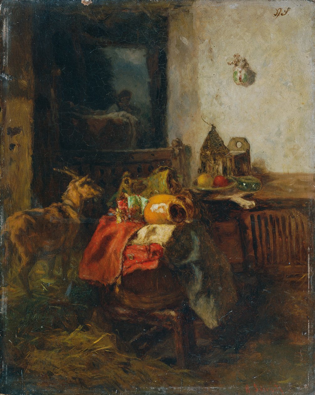 Habitación campesina con un bodegón de Anton Schrodl