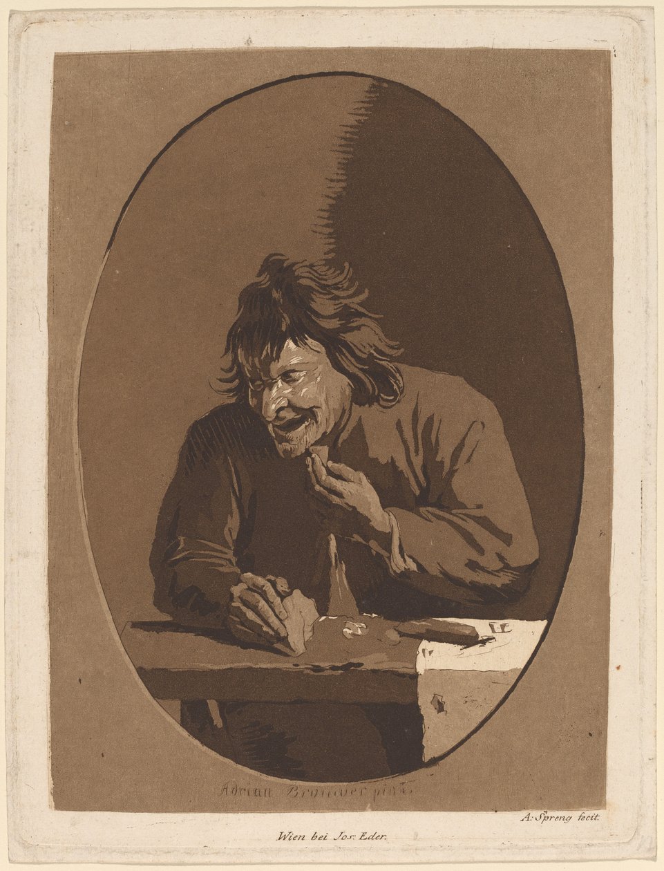 Un campesino comiendo de Anton Spreng after Adriaen Brouwer; published by Joseph Eder