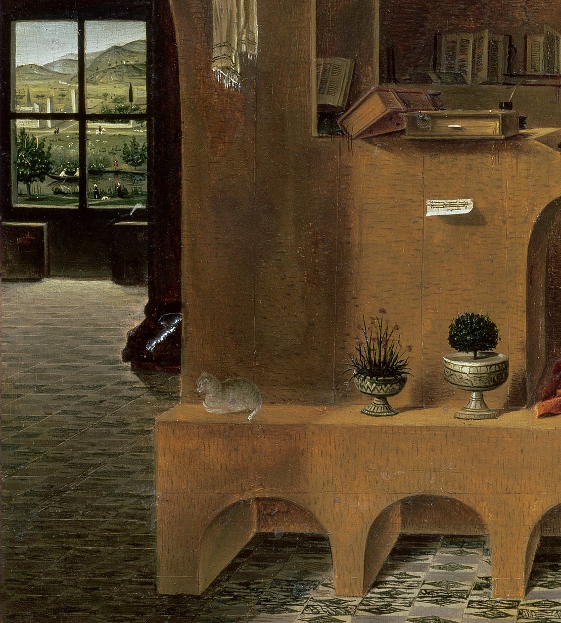 San Jerónimo en su estudio, c.1475 (detalle) de Antonello da Messina