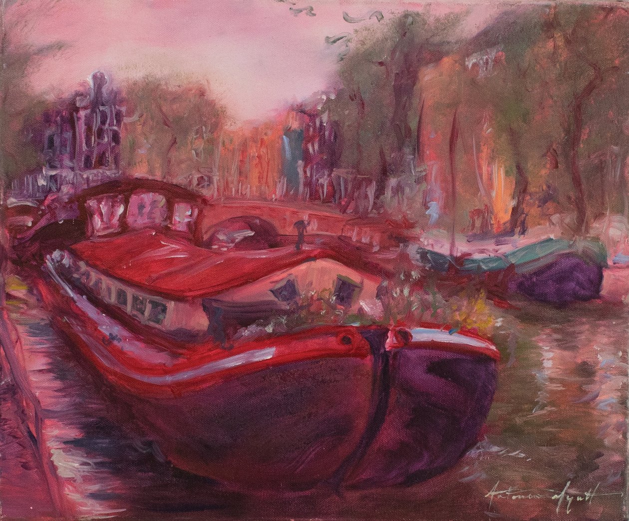 Barcaza de Ámsterdam, c.2006 (óleo sobre lienzo) de Antonia Myatt