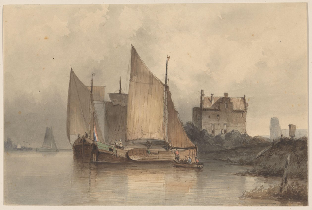 Vista del río con un velero de Antonie Waldorp
