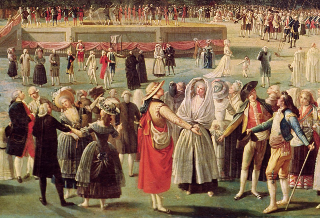 El Ascenso del Globo Montgolfier en Aranjuez, c.1764 (detalle) de Antonio Carnicero