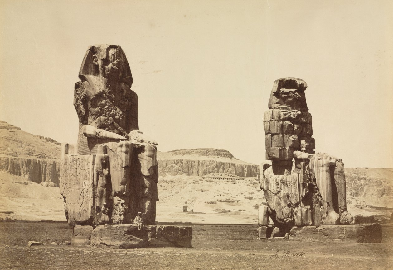 The Colossi of Memnon, Thebes de Antonio Beato