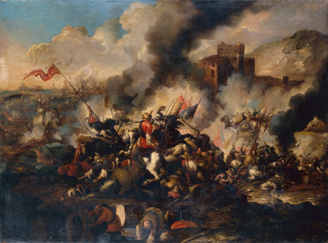 Una batalla de cruzados (óleo sobre lienzo) de Antonio Calza