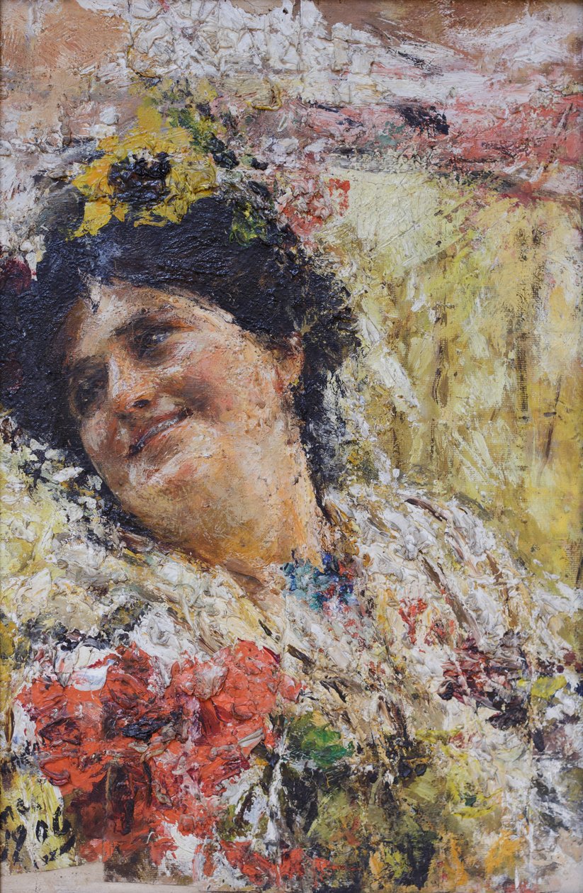 Cabeza de mujer y flores de Antonio Mancini