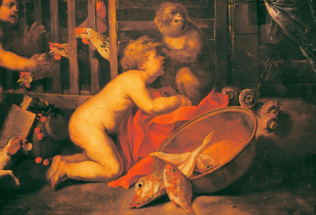Putti, mono y cuenco con peces de Antonio Maria Vassallo