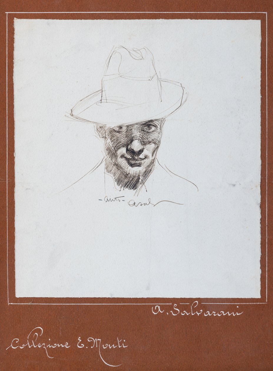 Autorretrato (dibujo a tinta china) de Arcangelo Salvarani