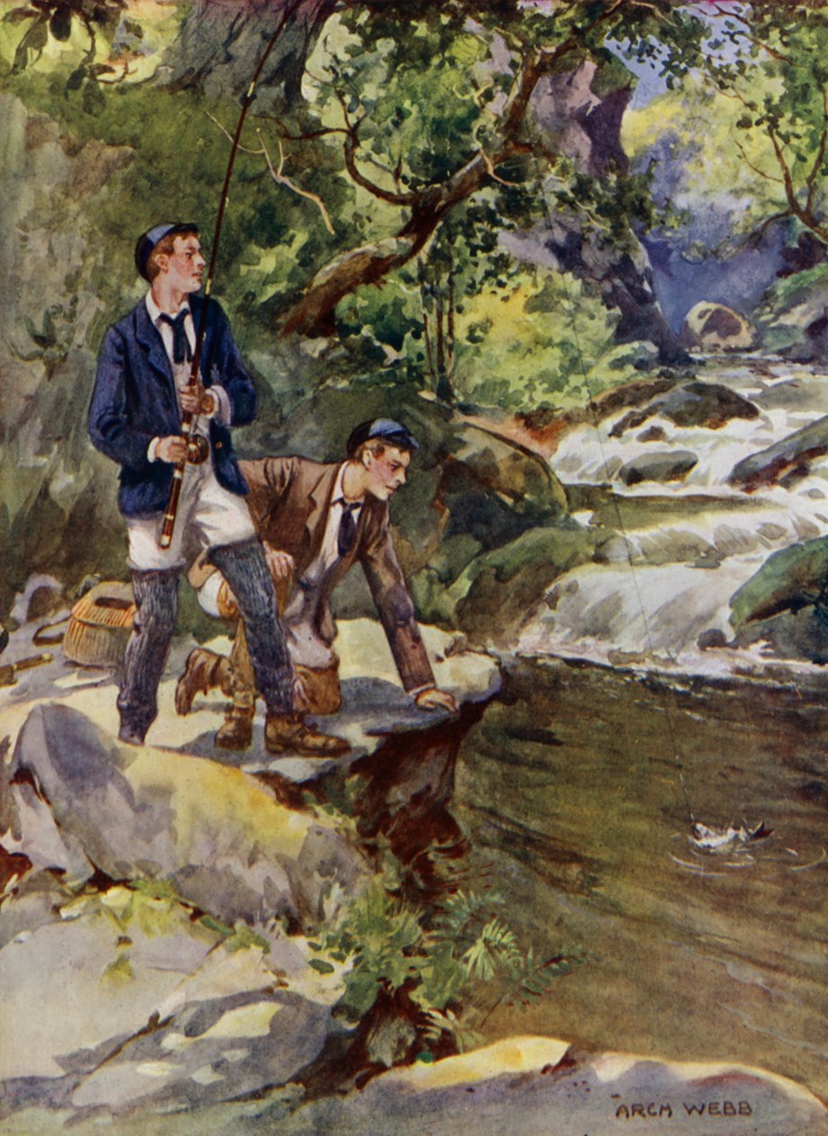 Pescando una trucha de Archibald Bertram (after) Webb