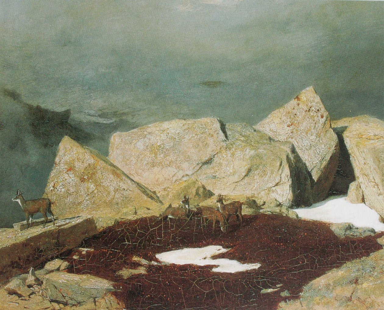 Alta montaña con gamuzas de Arnold Böcklin