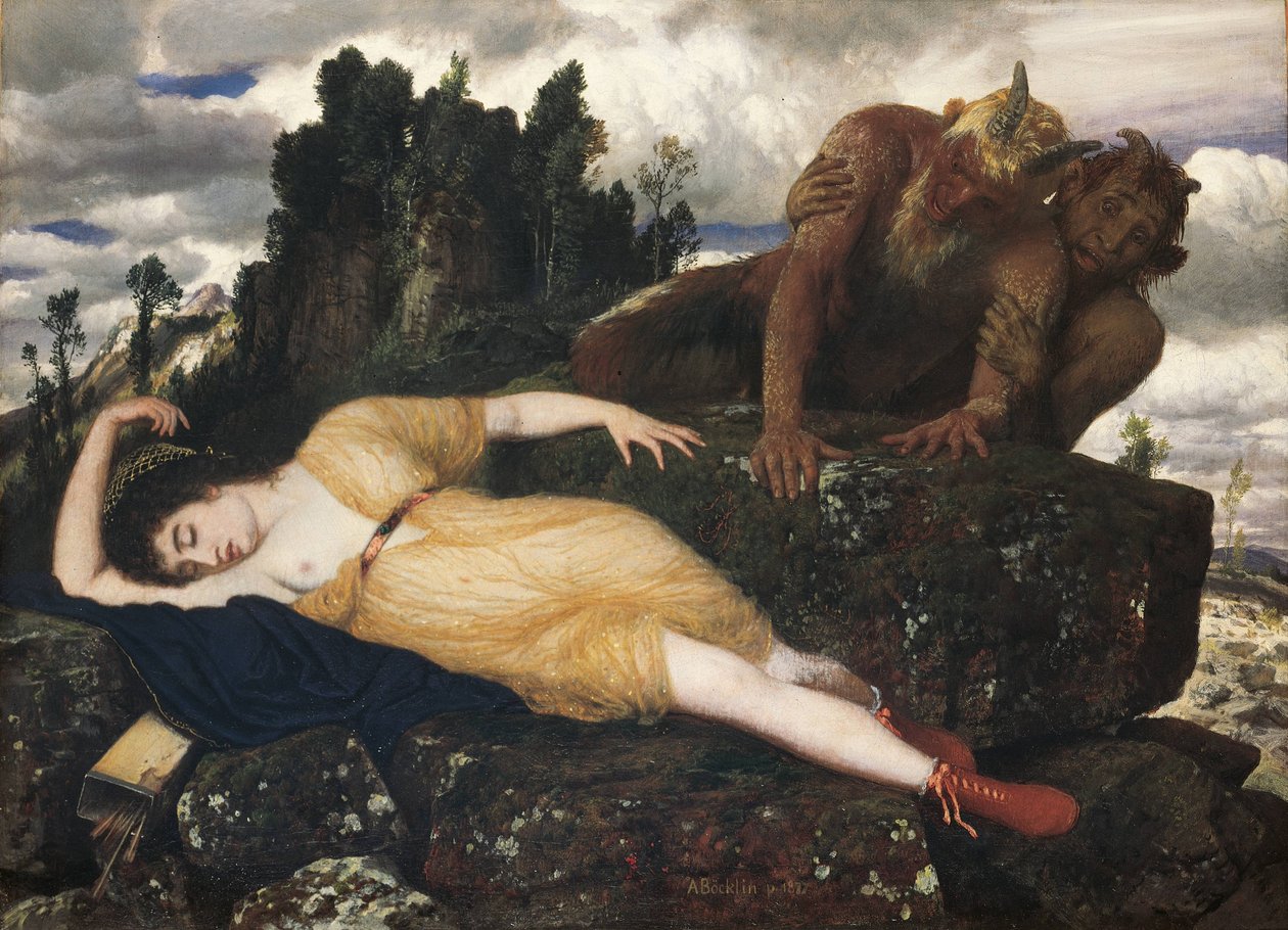Diana durmiente observada por dos faunos de Arnold Böcklin