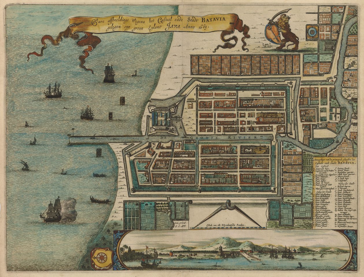 Waere affbeeldinge Wegens het Casteel ende Stadt BATAVIA gelegen opt groot Eylant JAVA Anno 1669 de Arnoldus Montanus