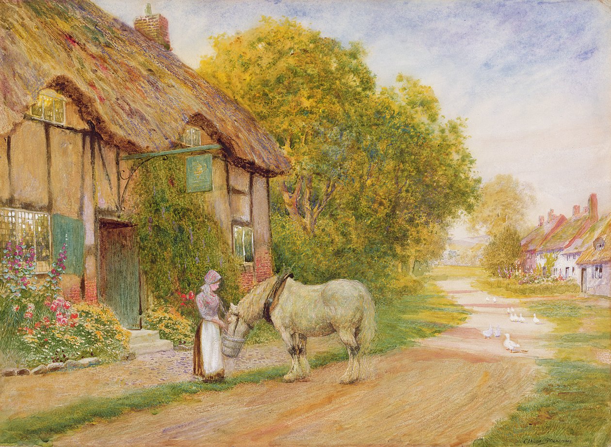 Fuera de la posada del pueblo de Arthur Claude Strachan