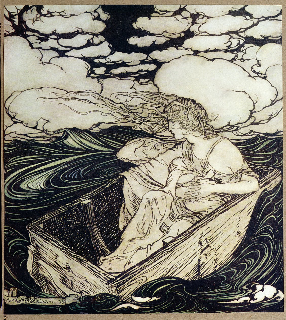 Danae y su hijo Perseo, 1903 de Arthur Rackham