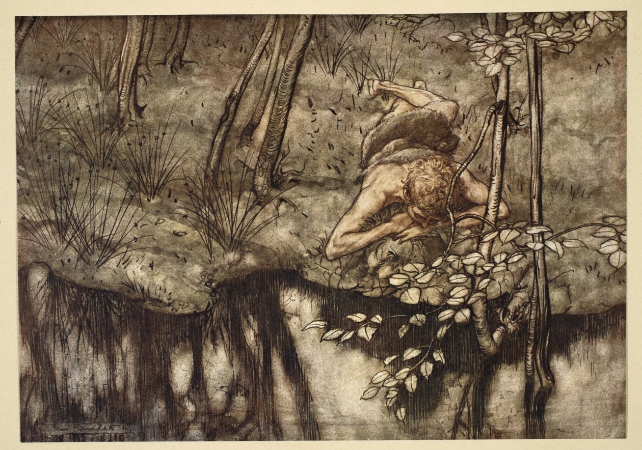 Siegfried se ve en el arroyo, ilustración de 