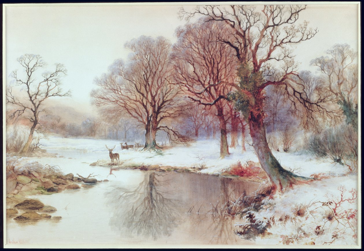 Paisaje nevado con ciervos de Arthur Willett