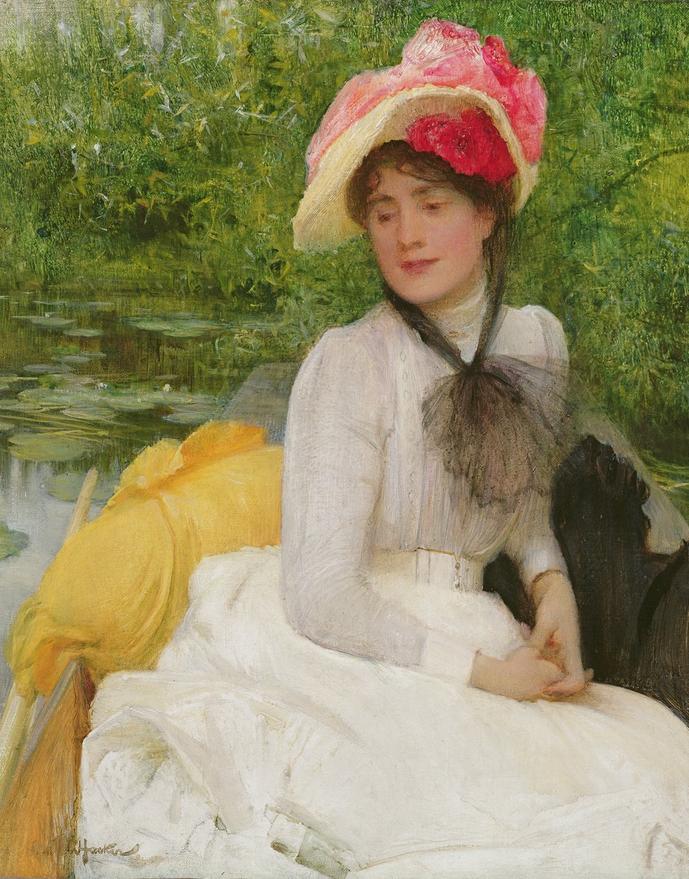 Chica en una Barcaza de Arthur Hacker